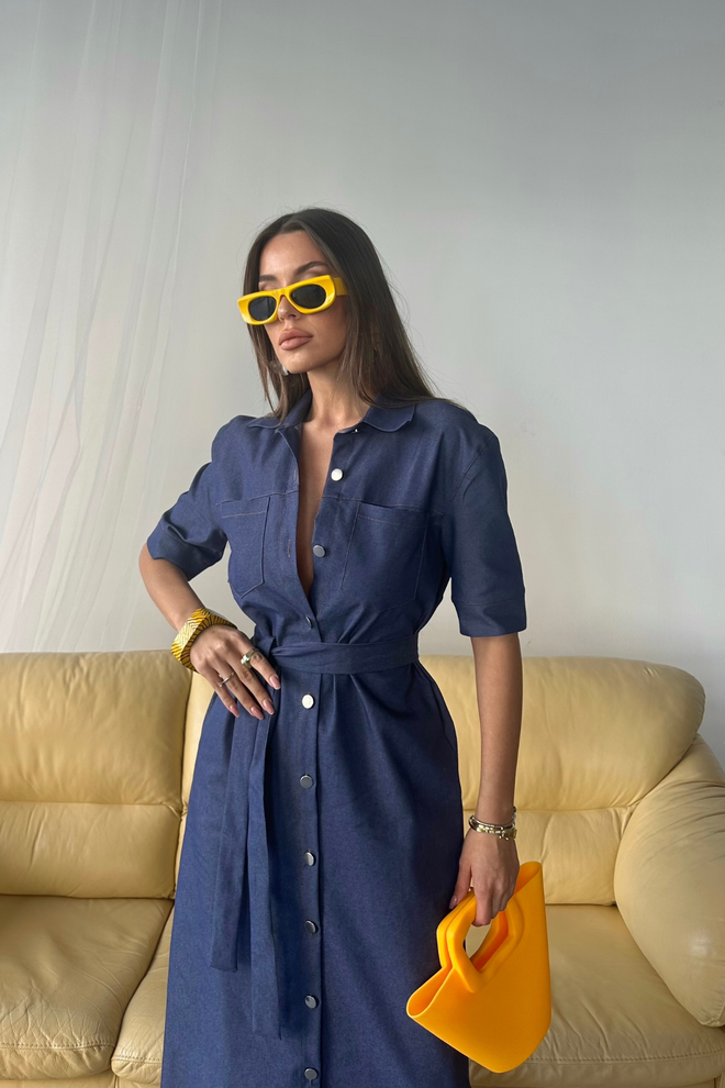 Ello Платье С Короткими Рукавами На Пуговицах Tencel Спереди Оптовая продажа одежды 4