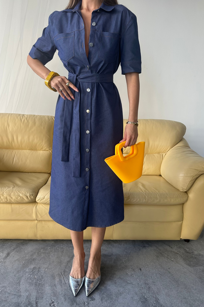 Ello Платье С Короткими Рукавами На Пуговицах Tencel Спереди Оптовая продажа одежды День рождения