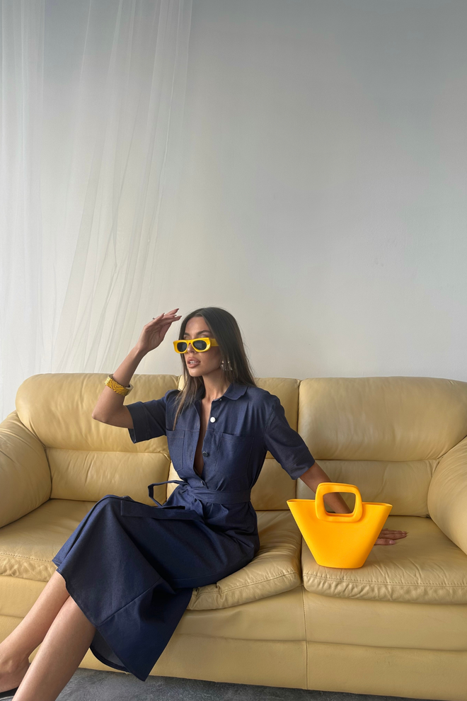 Ello Платье С Короткими Рукавами На Пуговицах Tencel Спереди Оптовая продажа одежды Весна