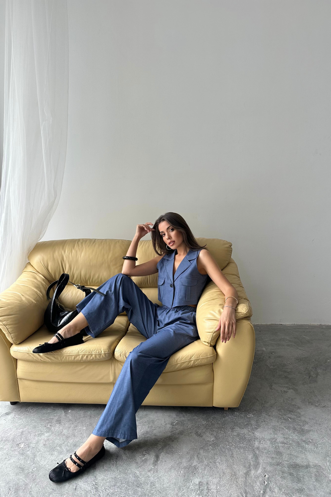 Ello Tencel Crop Αμανίκια Πουκάμισο Σετ Παντελόνια Χονδρικό εμπόριο ενδυμάτων Casual