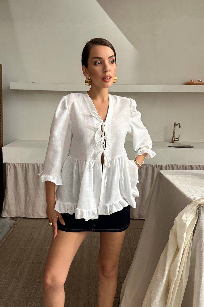 Ello Blusa De Lino Con Detalle De Volantes Con Lazo En La Parte Delantera Ropa al por mayor Casual