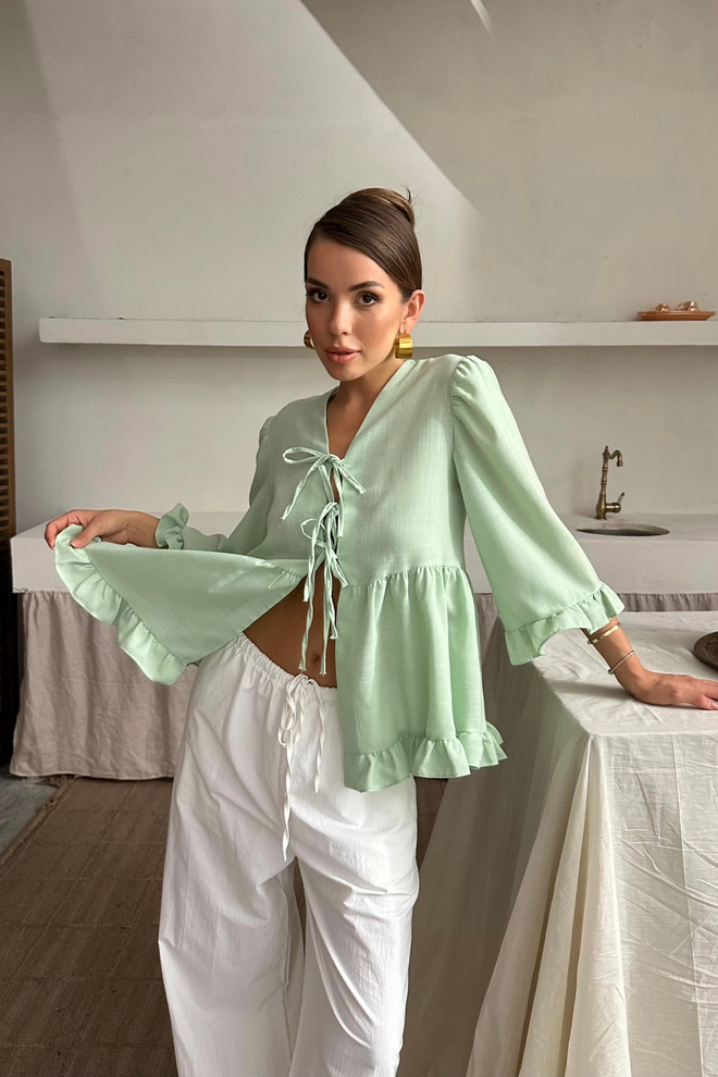 Ello Blusa De Lino Con Detalle De Volantes Con Lazo En La Parte Delantera Ropa al por mayor Casual