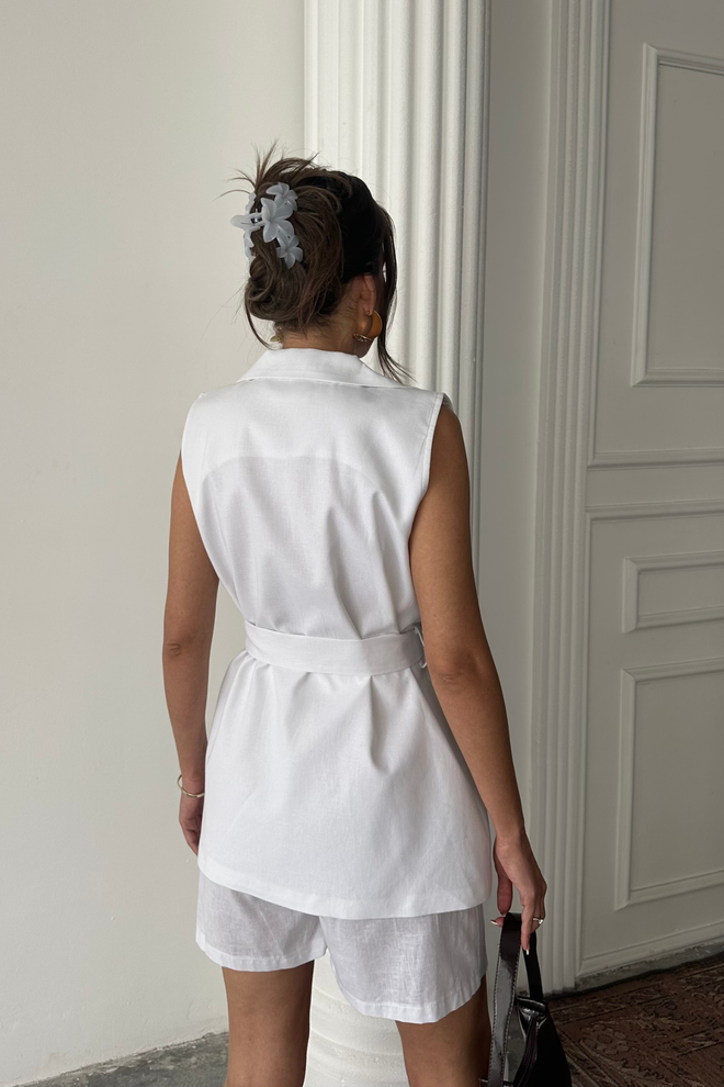 Ello Linen Vest Shorts Set Wholesale Clothing Polyester