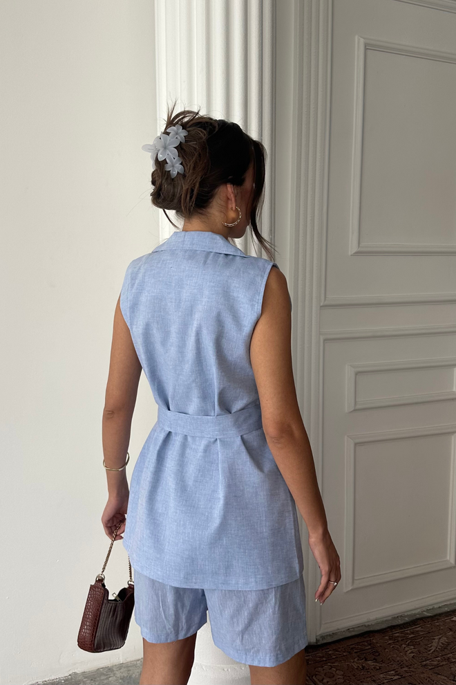 Ello Linen Vest Shorts Set Wholesale Clothing Polyester