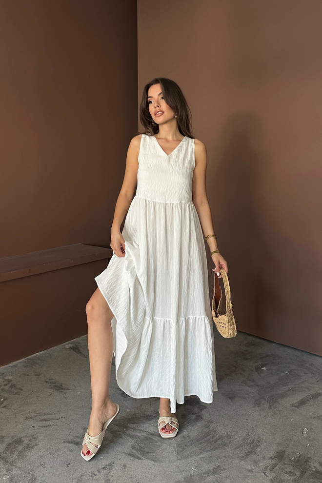 Ello Vestido Branco Boho Linha A Maxi Com Decote Em V Roupas por atacado Primavera