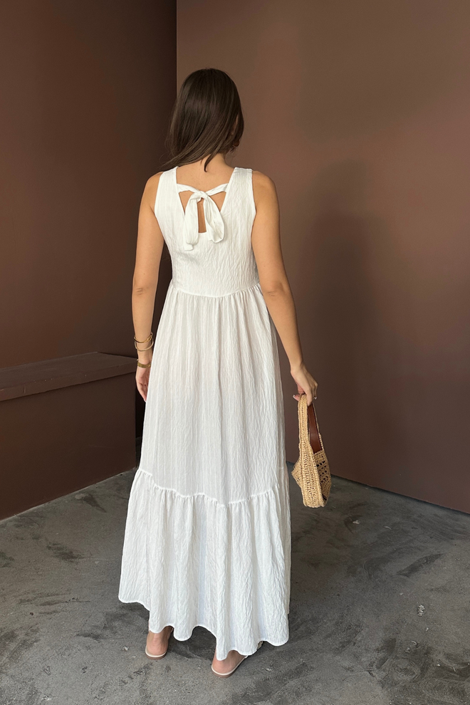 Ello Vestido Branco Boho Linha A Maxi Com Decote Em V Roupas por atacado 5