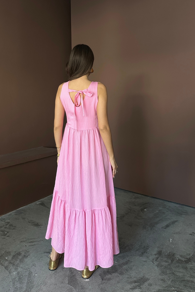 Ello Pink Dress V Neck Maxi Sleeveless A Line Casual Elegant Wholesale Clothing Boho