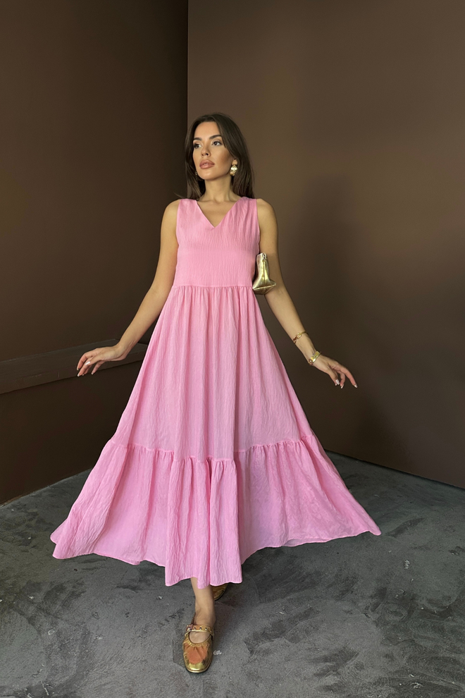 Ello Pink Dress V Neck Maxi Sleeveless A Line Casual Elegant Wholesale Clothing 1