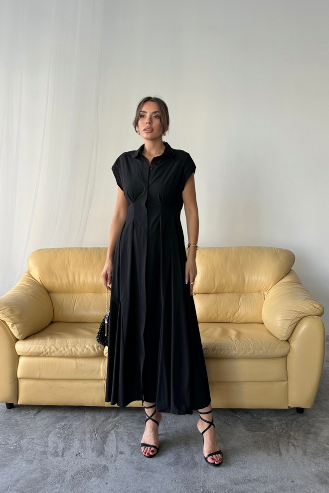 Ello Elegant Black Fit And Flare Maxi Dress Wholesale Clothing Spring