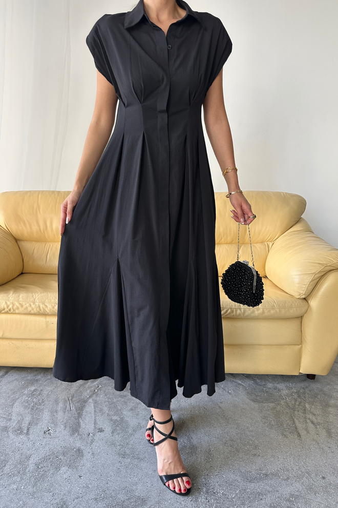 Ello Elegant Black Fit And Flare Maxi Dress Wholesale Clothing 1
