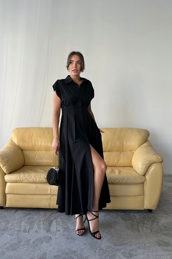 Ello Elegant Black Fit And Flare Maxi Dress Wholesale Clothing Work