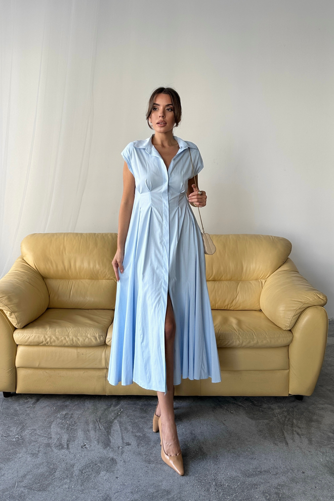 Ello Blue Elegant Shirt Dress With Cap Sleeves Wholesale Clothing Lounge