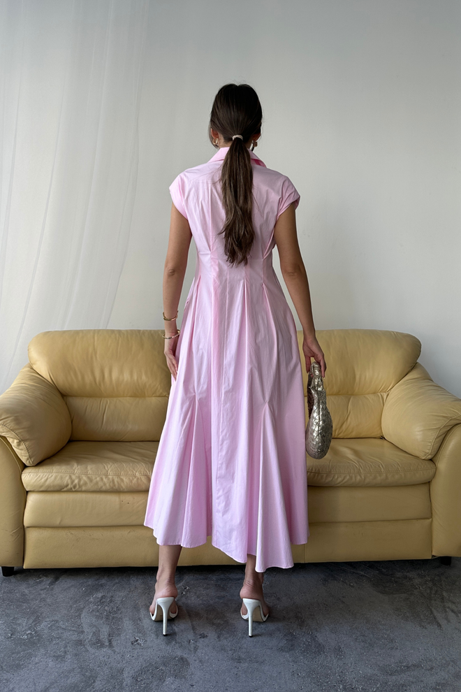 Ello Elegant Pink Midi Shirt Dress With Cap Sleeves Wholesale Clothing Formal