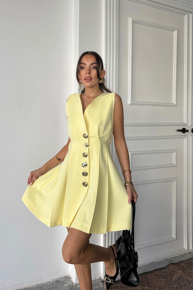 Ello Gelbes Fit And Flare Mini Kleid Großhandelskleidung Arbeit