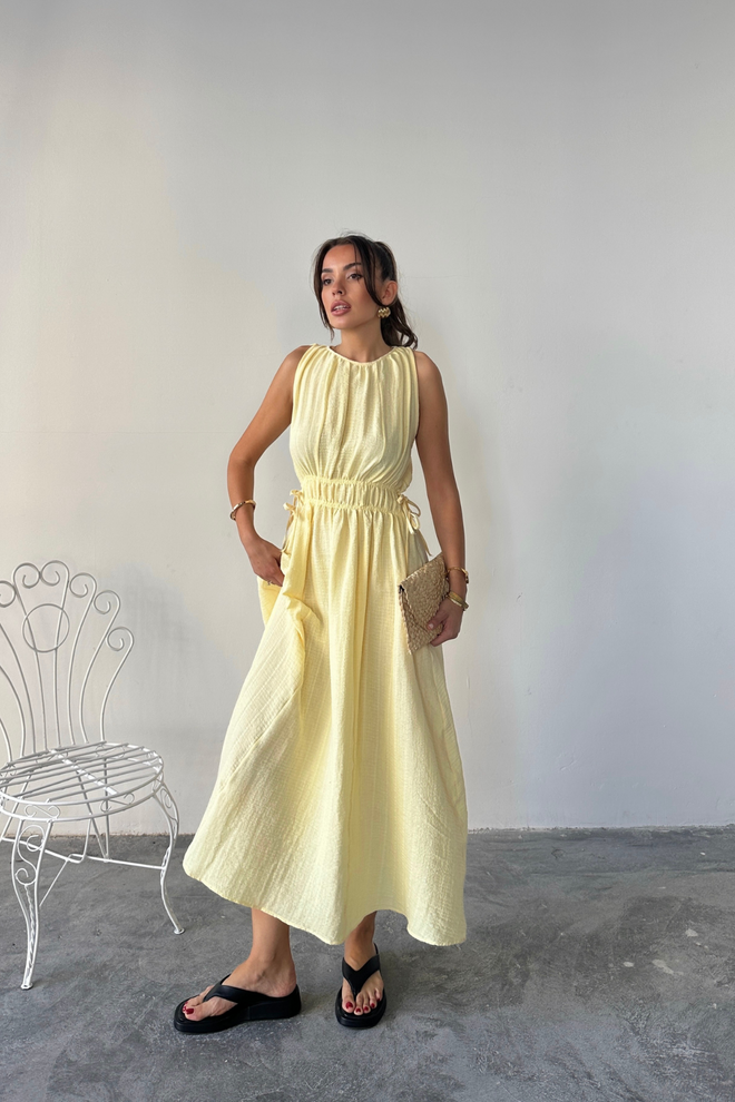 Ello Yellow Fit And Flare Dress Wholesale Clothing Spring