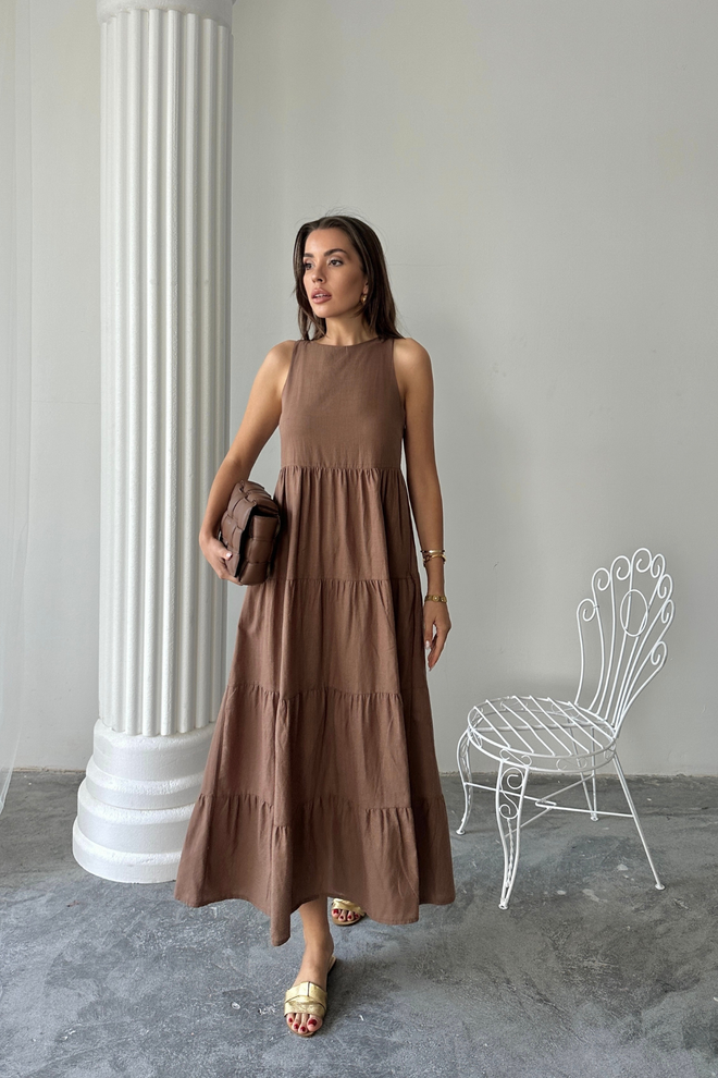 Ello Brown Fit And Flare Dress With Cap Sleeves Wholesale Clothing Lounge