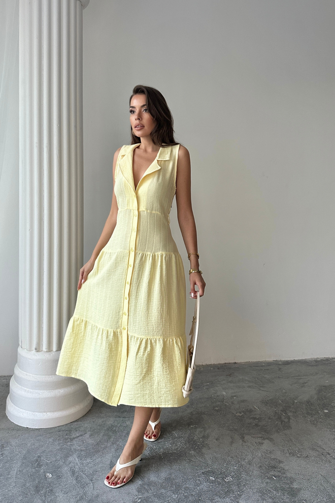 Ello Жълта Небрежна Елегантна Бохо Официална Рокля Тип Риза Дрехи на едро Бохо