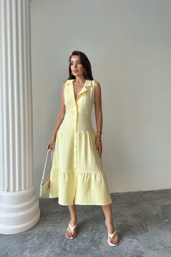 Ello Жълта Небрежна Елегантна Бохо Официална Рокля Тип Риза Дрехи на едро 5