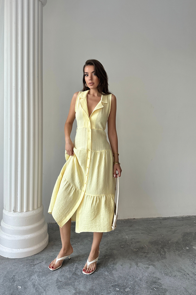 Ello Жълта Небрежна Елегантна Бохо Официална Рокля Тип Риза Дрехи на едро Пролет