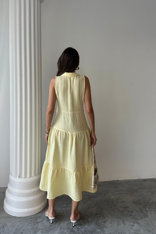 Ello Жълта Небрежна Елегантна Бохо Официална Рокля Тип Риза Дрехи на едро Работа