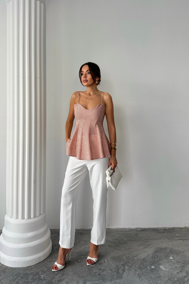 Ello Blusa Beige A Rayas Con Cuello En Forma De Corazón Ropa al por mayor Casual