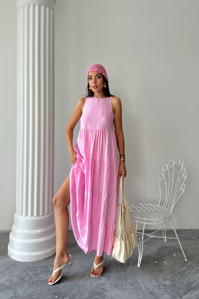 Ello Pink A Line Maxi Dress With Cap Sleeves Wholesale Clothing Spring