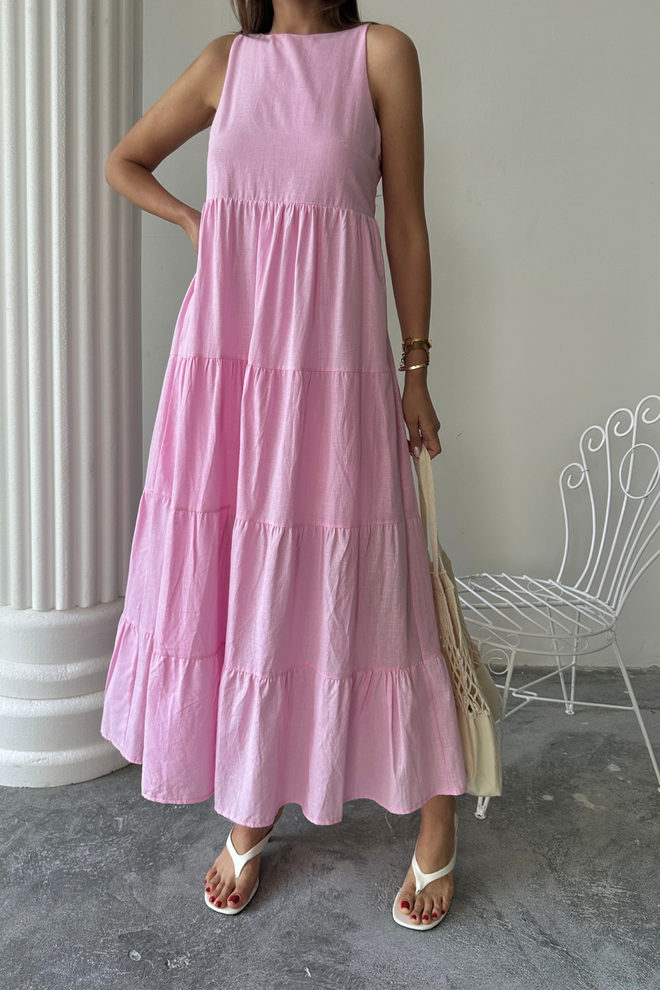 Ello Pink A Line Maxi Dress With Cap Sleeves Wholesale Clothing Lounge