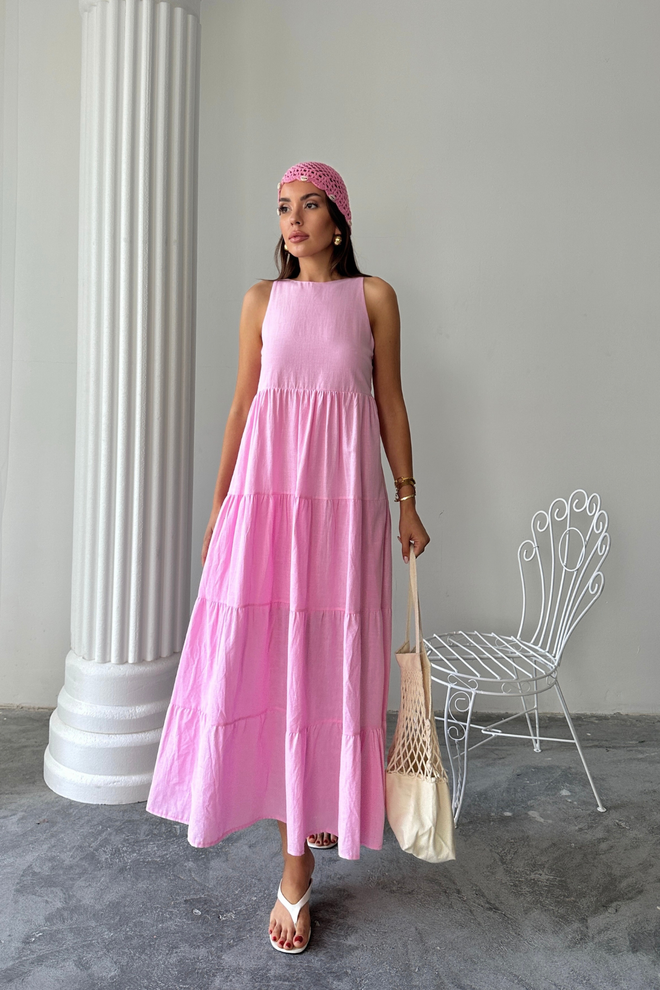 Ello Pink A Line Maxi Dress With Cap Sleeves Wholesale Clothing Boho