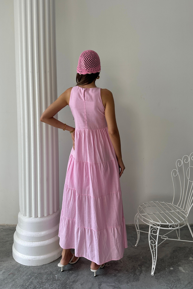 Ello Pink A Line Maxi Dress With Cap Sleeves Wholesale Clothing 5