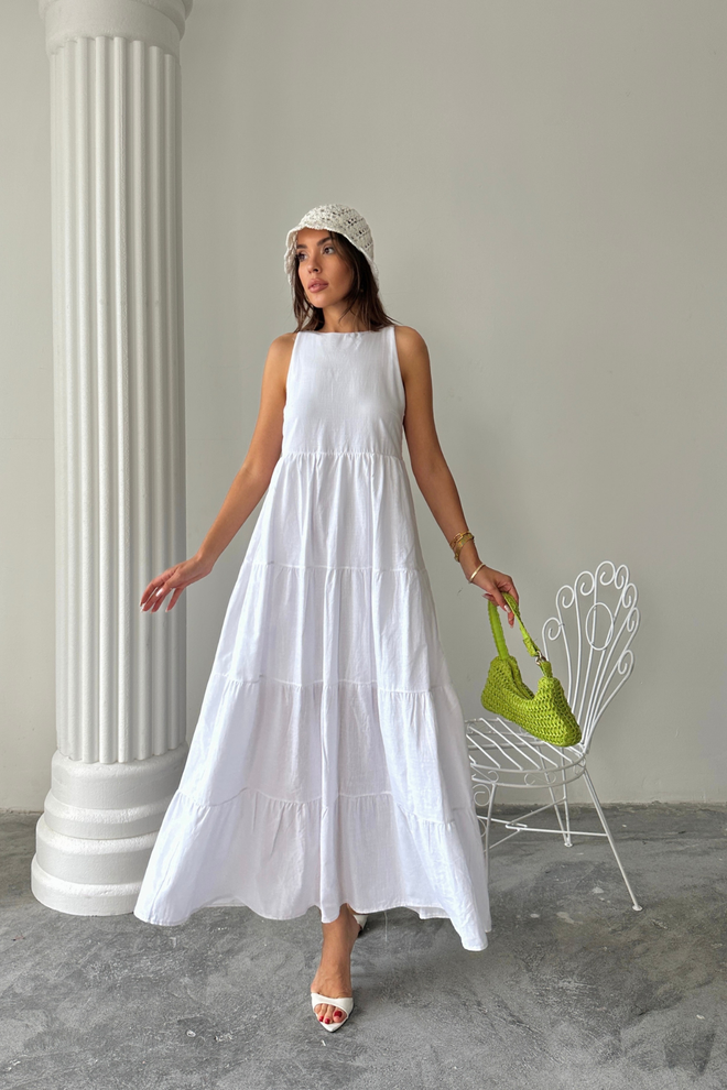 Ello Weißes Babydoll Kleid Mit Kappenärmeln Großhandelskleidung Lässig
