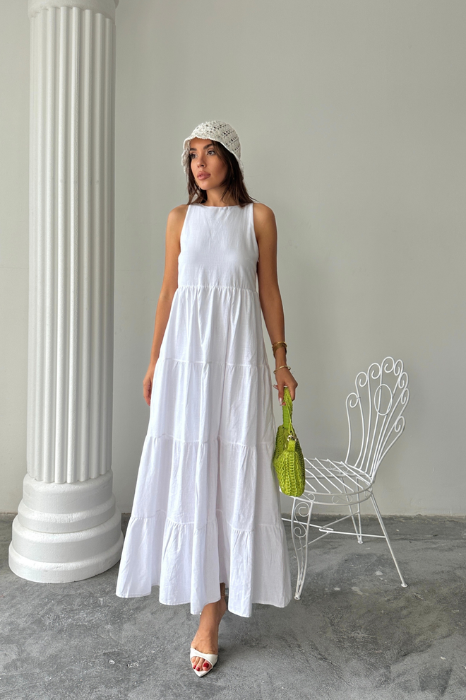 Ello Balta Babydoll Suknelė Su Kepurės Rankovėmis Didmeninė prekyba drabužiais 5