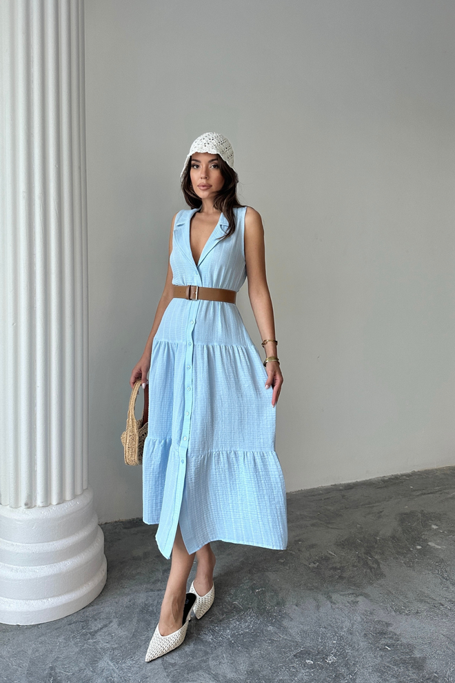Ello Blue Striped Sleeveless Shirt Dress With Cap Sleeves Wholesale Clothing Spring