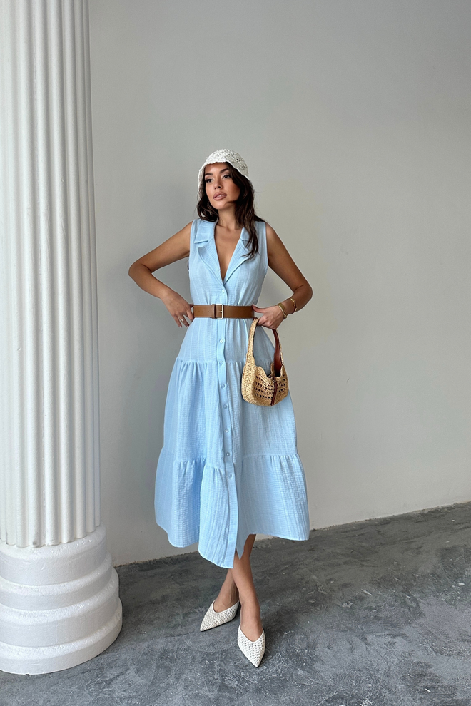 Ello Blue Striped Sleeveless Shirt Dress With Cap Sleeves Wholesale Clothing 1
