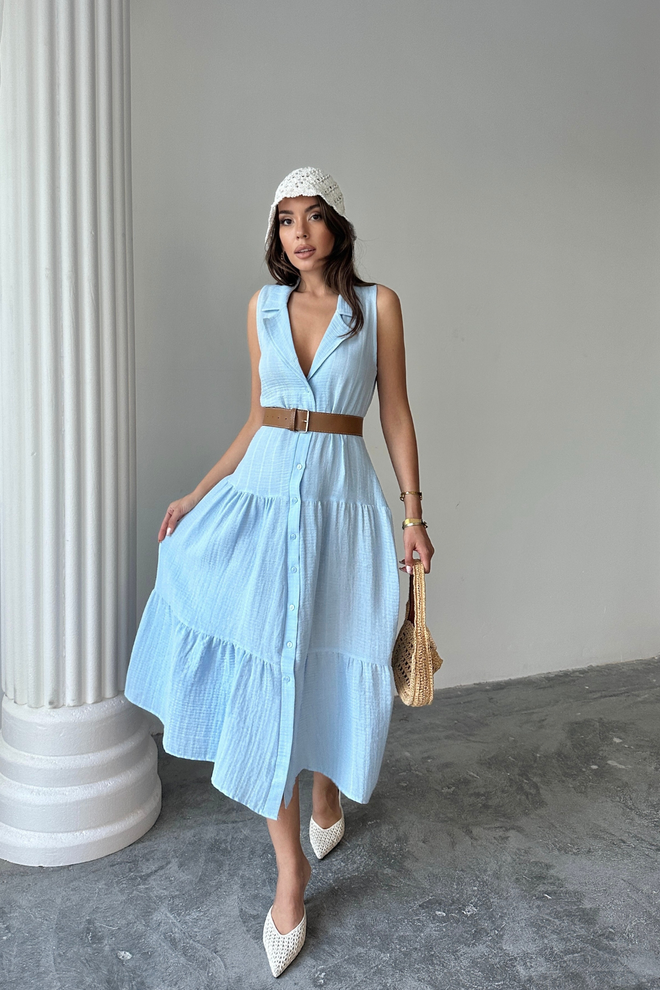 Ello Blue Striped Sleeveless Shirt Dress With Cap Sleeves Wholesale Clothing Lounge