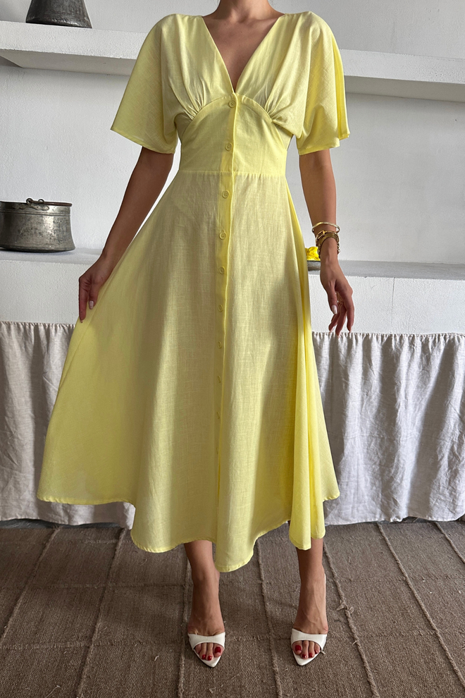 Ello Жълта Рокля Със Силует Fit And Flare Midi Дрехи на едро 1