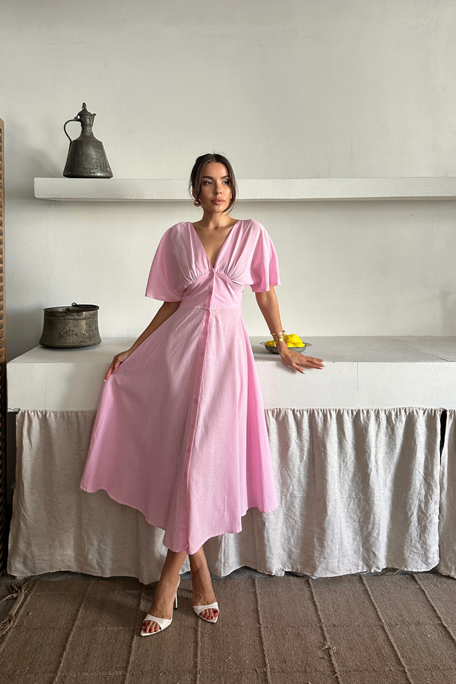 Ello Pink Fit And Flare Dress With Plunging Neck Wholesale Clothing 5