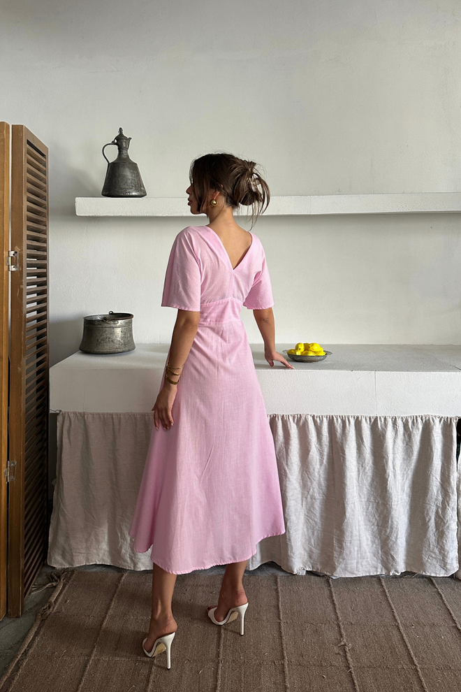 Ello Pink Fit And Flare Dress With Plunging Neck Wholesale Clothing Spring