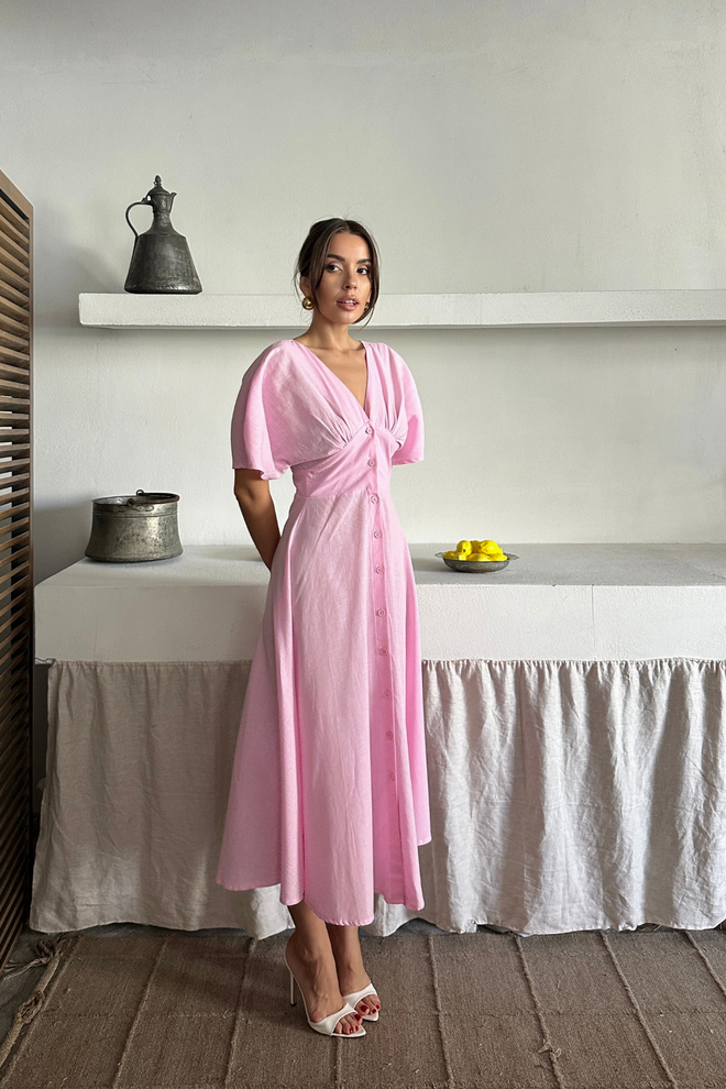 Ello Pink Fit And Flare Dress With Plunging Neck Wholesale Clothing Formal