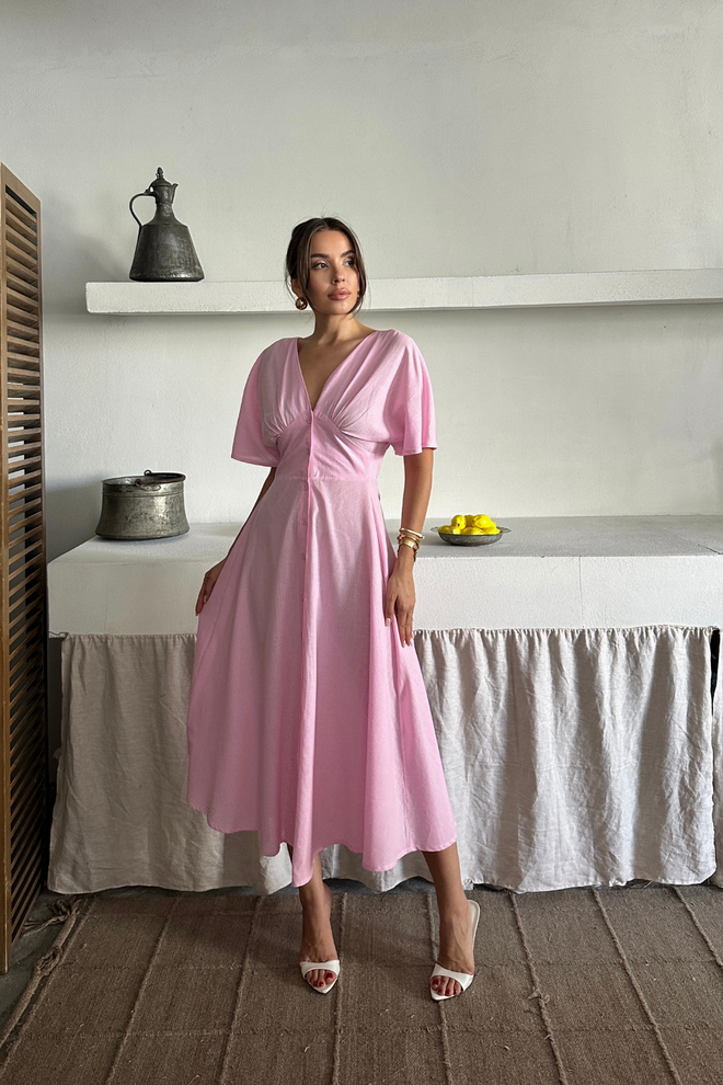 Ello Rosa Fit And Flare Kleid Mit Tiefem Ausschnitt Großhandelskleidung Lässig