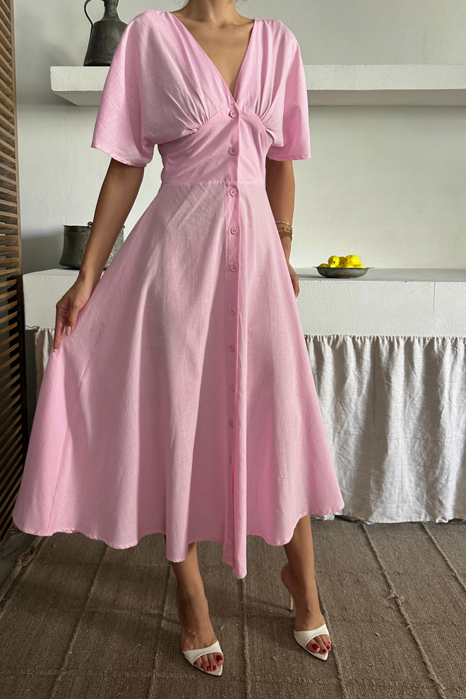 Ello Pink Fit And Flare Dress With Plunging Neck Wholesale Clothing Lounge