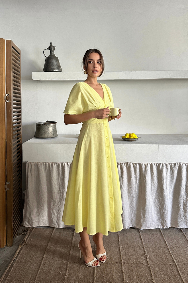 Ello Жълта Рокля Със Силует Fit And Flare Midi Дрехи на едро Свободно време