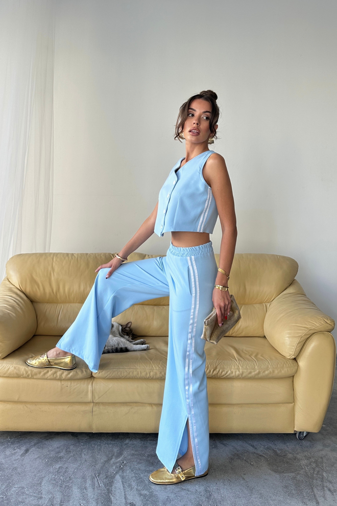 Ello Blau Lässig Sport Streetwear Set Großhandelskleidung Lässig