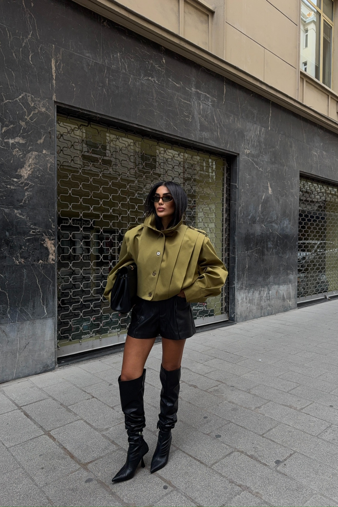 Ello Khaki Trenchcoat – Einreihig Streetwear Geknöpft Großhandelskleidung Lässig
