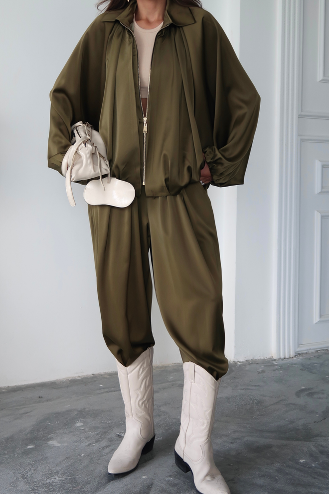 Ello Khaki Bomber Jacket Oversized Fit Casual Zip Up Wholesale Clothing Lounge