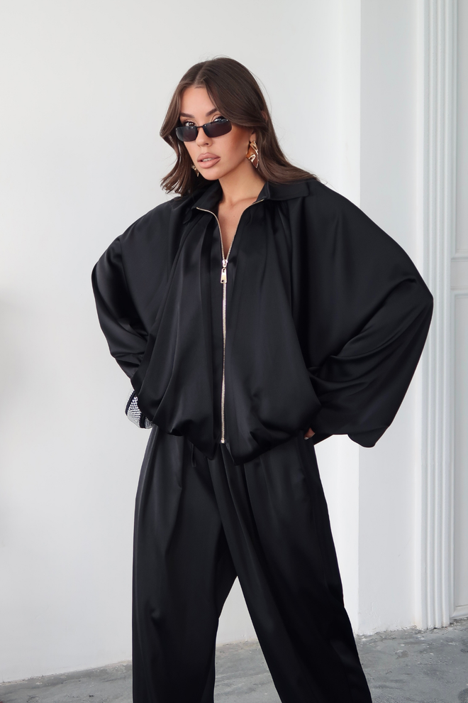 Ello Čierna Bombera Bunda S Netopierími Rukávmi Veľkoobchod s oblečením Streetwear