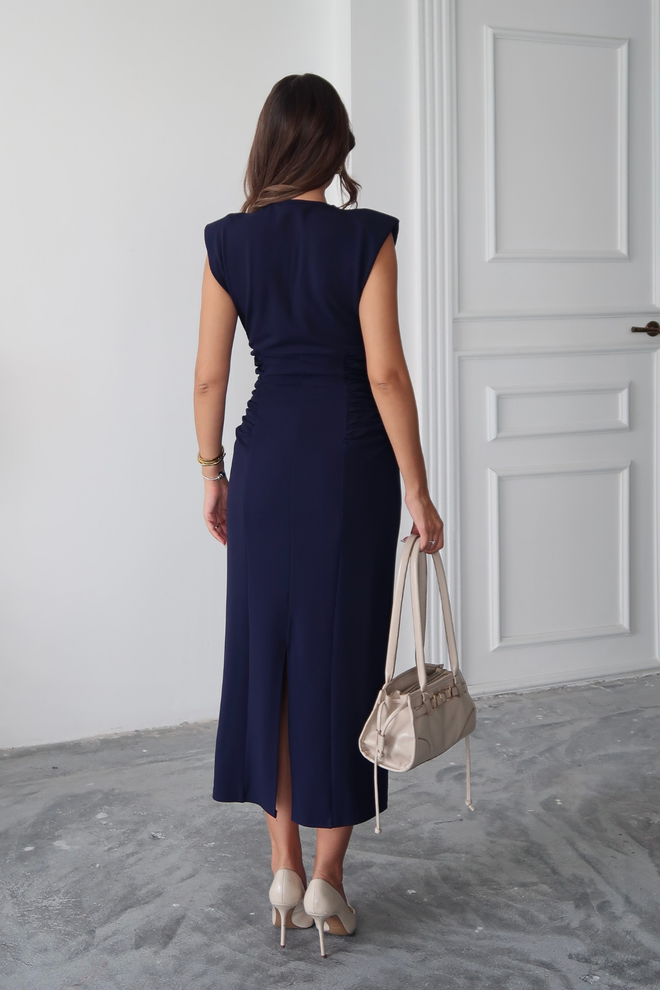 Ello Navy Blue Elegant Sheath Dress With V Neck Wholesale Clothing 5
