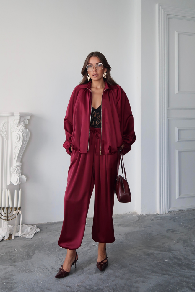 Ello Claret Red Jacket With Oversized Batwing Sleeves Wholesale Clothing Birthday