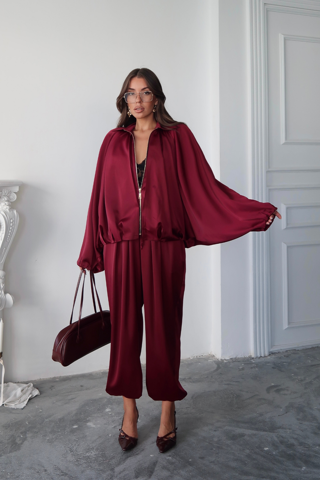 Ello Kurtka Bordowa Z Oversize Rękawami Nietoperz Hurtowa sprzedaż odzieży Casual