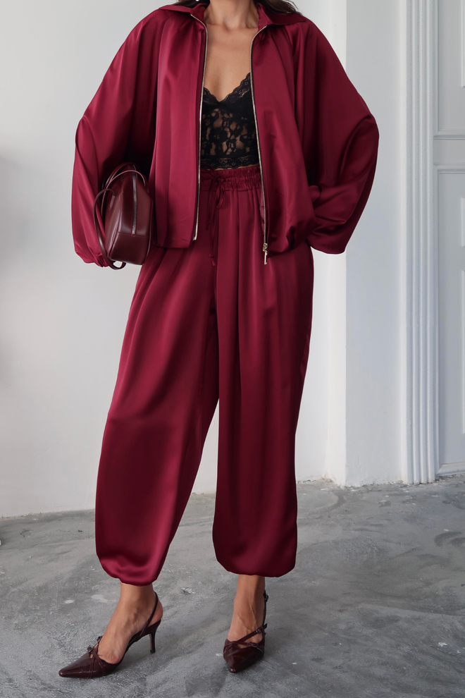 Ello Claret Red Jacket With Oversized Batwing Sleeves Wholesale Clothing 1