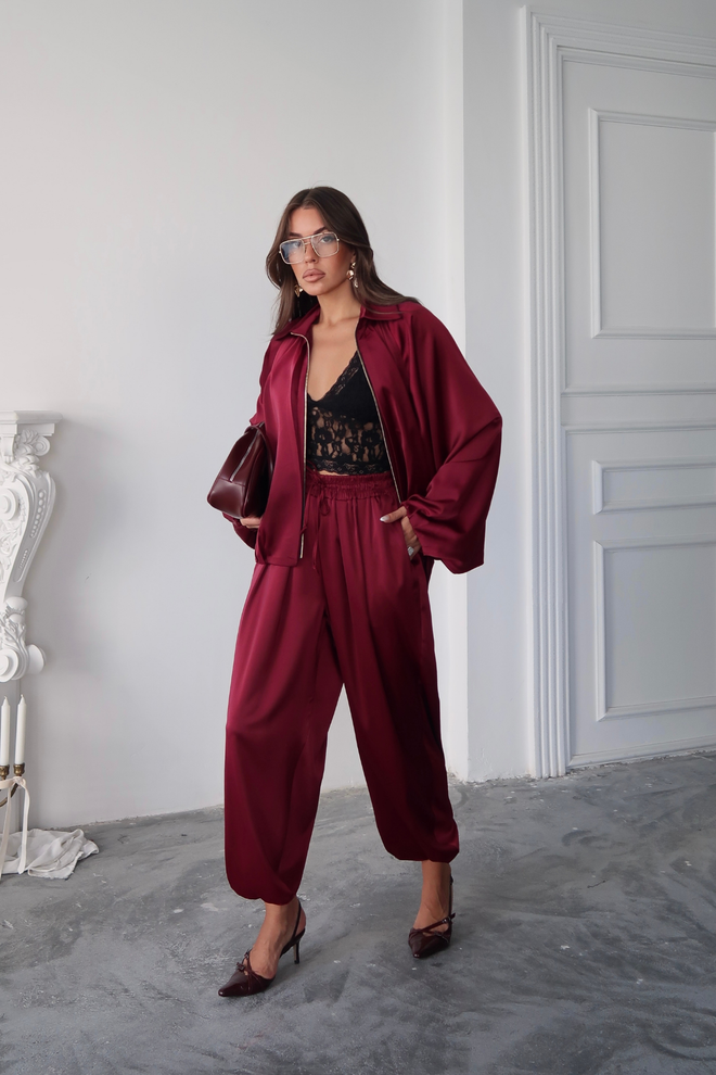 Ello Claret Red Jacket With Oversized Batwing Sleeves Wholesale Clothing Glam